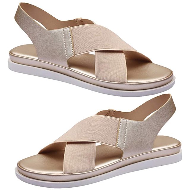 Sandals, Women Summer Cross Strap Stretchy Flat Sandals Non Slip Open Toe Beach Shoes
