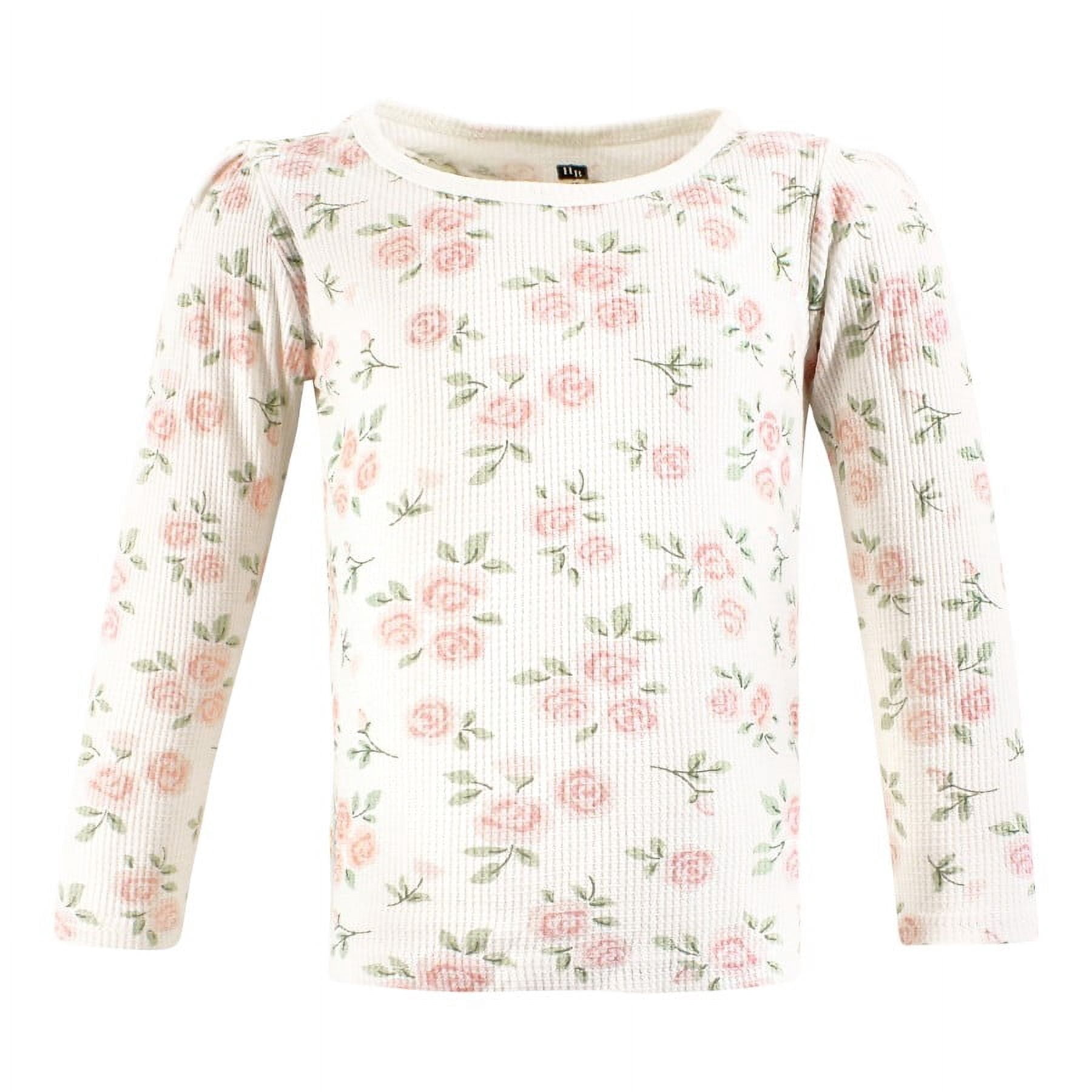 Hudson Baby Infant Girl Thermal Long Sleeve Tees 5pk, Soft Pink Sage Rose, 6-12 Months