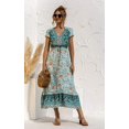 thumbnail image 4 of Femmes Robes-Été Casual Manches Courtes Taille Haute V Cou Imprimé Floral Boutonné Maxi Robe, 4 of 8