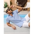 thumbnail image 4 of Camisa de lino LETSEE de manga corta, casual, con botones, azul claro, 4 of 6