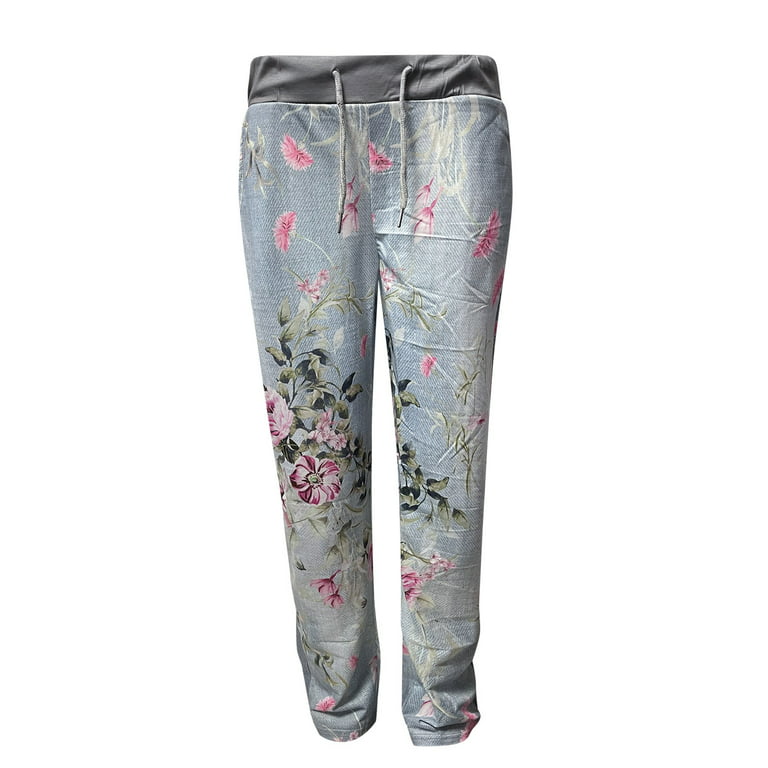 ZMHEGW Pants For Women Work Casual Bottoms Fashion Stretch Floral Trousers  