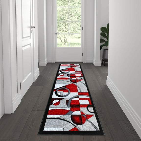 Flash Furniture Elias Rectangular Contemporary Black, Grey, Red Area Rug, 2' x 7'