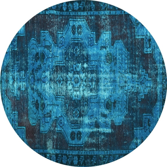 Ahgly Company Machine Washable Indoor Round Persian Light Blue Bohemian Area Rugs, 7' Round