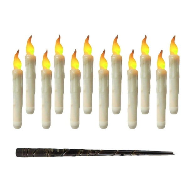 12 velas flotantes con varita, velas cónicas sin llama con control remoto, velas flotantes colgantes para decoración de fiestas, para mesa de varita floral