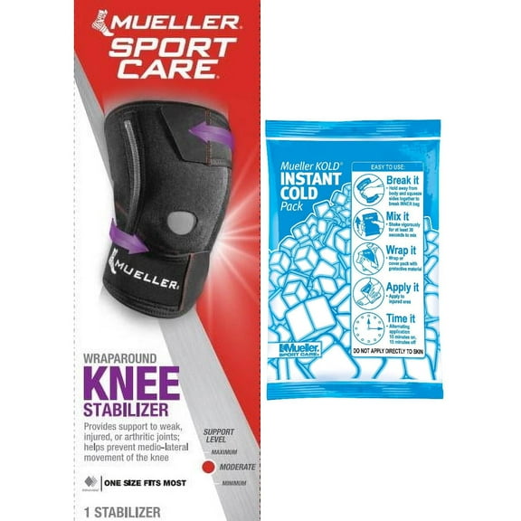 Mueller Sports Medicine WrapAround Knee Stabilizer and Cold Pack Bundle - Pain Relief & Injury Recovery for Athletes
