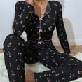 thumbnail image 4 of Womens Cute Long Sleeve Pajama Set Ribbed Top and Pants Sleepwear 2 Piece Pjs Black L, 4 of 8