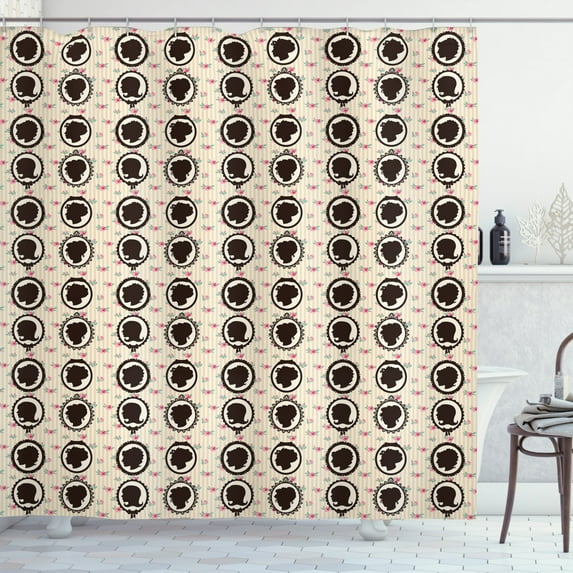 Vintage Woman Shower Curtain, Vintage Women Silhouettes on Romantic Ornaments Old Fashioned Diva Figures, Fabric Bathroom Set with Hooks, 69W X 75L Inches Long, Multicolor, by Ambesonne