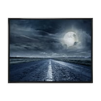 Designart 'Cloudy Full Moon Over Asphalt Road II' Nautical & Coastal Framed Canvas Wall Art Print