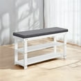 thumbnail image 5 of 3-Layer Bamboo Shoe Bench, Sturdy Shoe Organizer with Bench Seat, White & Gray, 11.4 x 35.4 x 19.3, 5 of 6