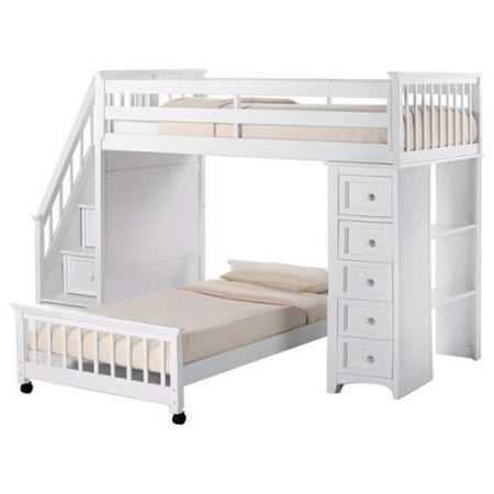 NE Kids School House White Stair Loft with Chest End and Full Lower Bed  Walmart.com