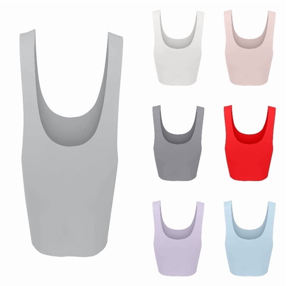 HXWCHs U Back Longline Sports Bras for Women Scoop Neck Padded Yoga Workout Crop Top with Built in Pads Light Gray L