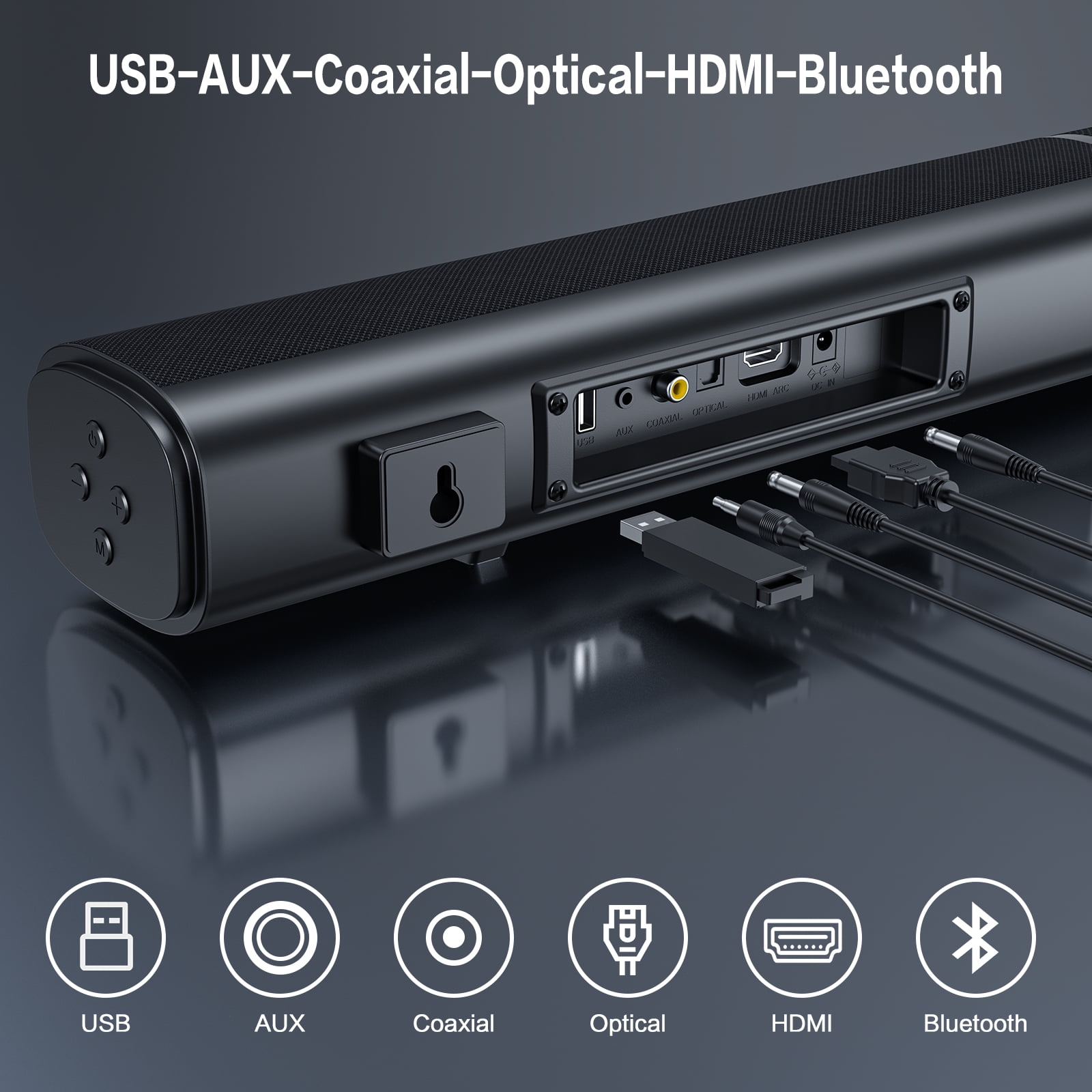 TOPVISION 4.1ch Sound Bar with Subwoofer, 120W Separable Sound Bar for TV, 2-in-1 Detachable Sound Bar with USB/AUX/Coaxial/Optical/HDMI/Bluetooth
