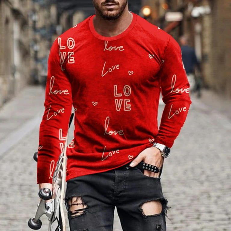 Valentine's Day Shirt for Men 3D Graphic Tees Fashion Heart Print Pullover  Casual Long Sleeve Funny Trendy Streetwear at  Men's Clothing store