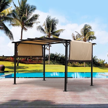 Fithood 12 x 9 Ft Outdoor Pergola Patio Gazebo Retractable Shade Canopy Steel Frame Grape Gazebo Sunshelter Pergola