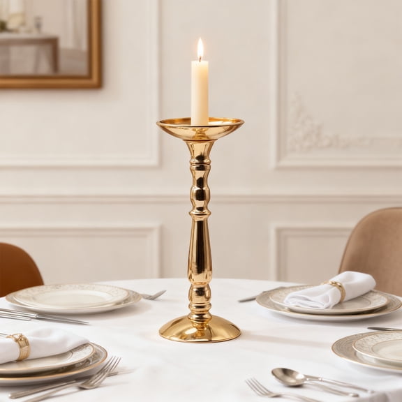 RuiJiao Vintage Gold Iron Candle Holders, Roman Column Style Pedestal for Elegant Home and Dining Decor