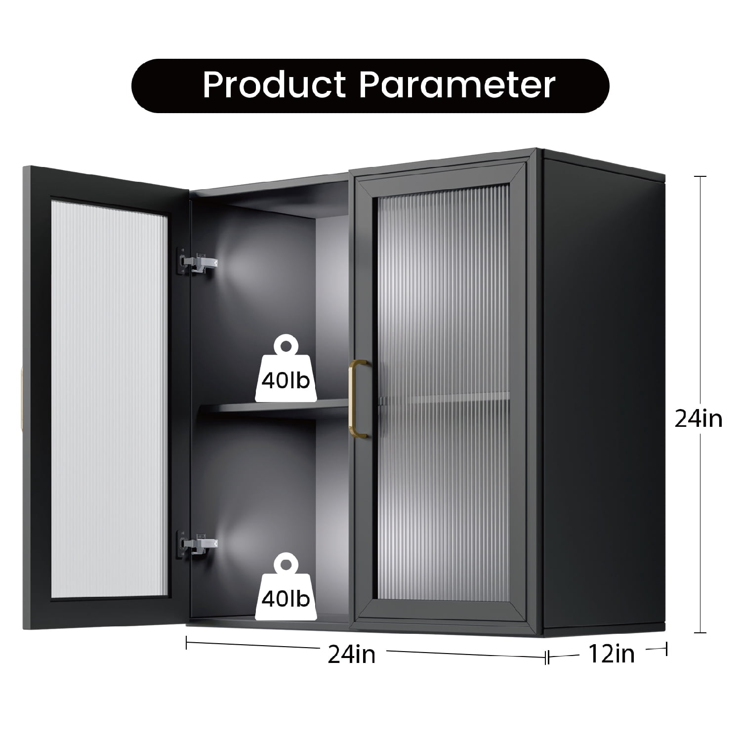 24"W Bathroom Wall Cabinet with Acrylic Glass Doors, Kitchen Wall Cabinets with Adjustable Shelf, Medicine Cabinets Upper Storage for Laundry Room/Bathroom/Kitchen