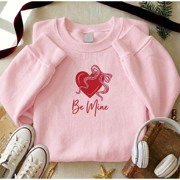 Be Mine Embroidered Heart Sweatshirt – Valentine’s Day Couple Gift, Romantic Cozy Pullover, Love Embroidery Sweatshirt