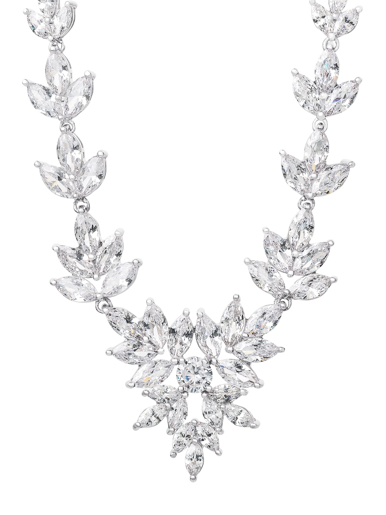 Believe by Brilliance Women's Sterling Silver and Cubic Zirconia Leaves Cluster Statement Necklace, 18'+ 2'