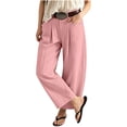 thumbnail image 4 of Xdegoge Womens Wide Leg Lounge Pants Casual Loose Fit Pleated Trousers with Pockets High Waisted Elastic Flowy Beach Yoga Pants for Summer Vacation, 4 of 7