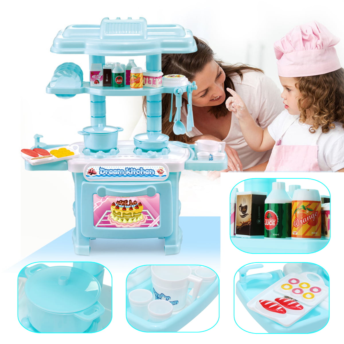 Kids Pretend Role Play Kitchen Cooking Food Boy Girl Toy Cooker Play Utensil Set 