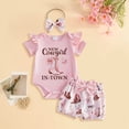 thumbnail image 2 of UngA Western Baby Girl Summer Outfit Short Sleeve New Cowgirl in Town Romper Boots Print Shorts Set Newborn Cowgirl Clothes 0-3 Months,Pink, 2 of 6