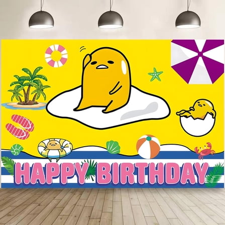 Gudetama Birthday Decorations Happy Birthday Banner Backdrop for Gudetama Birthday Party Supplies (5x3ft)