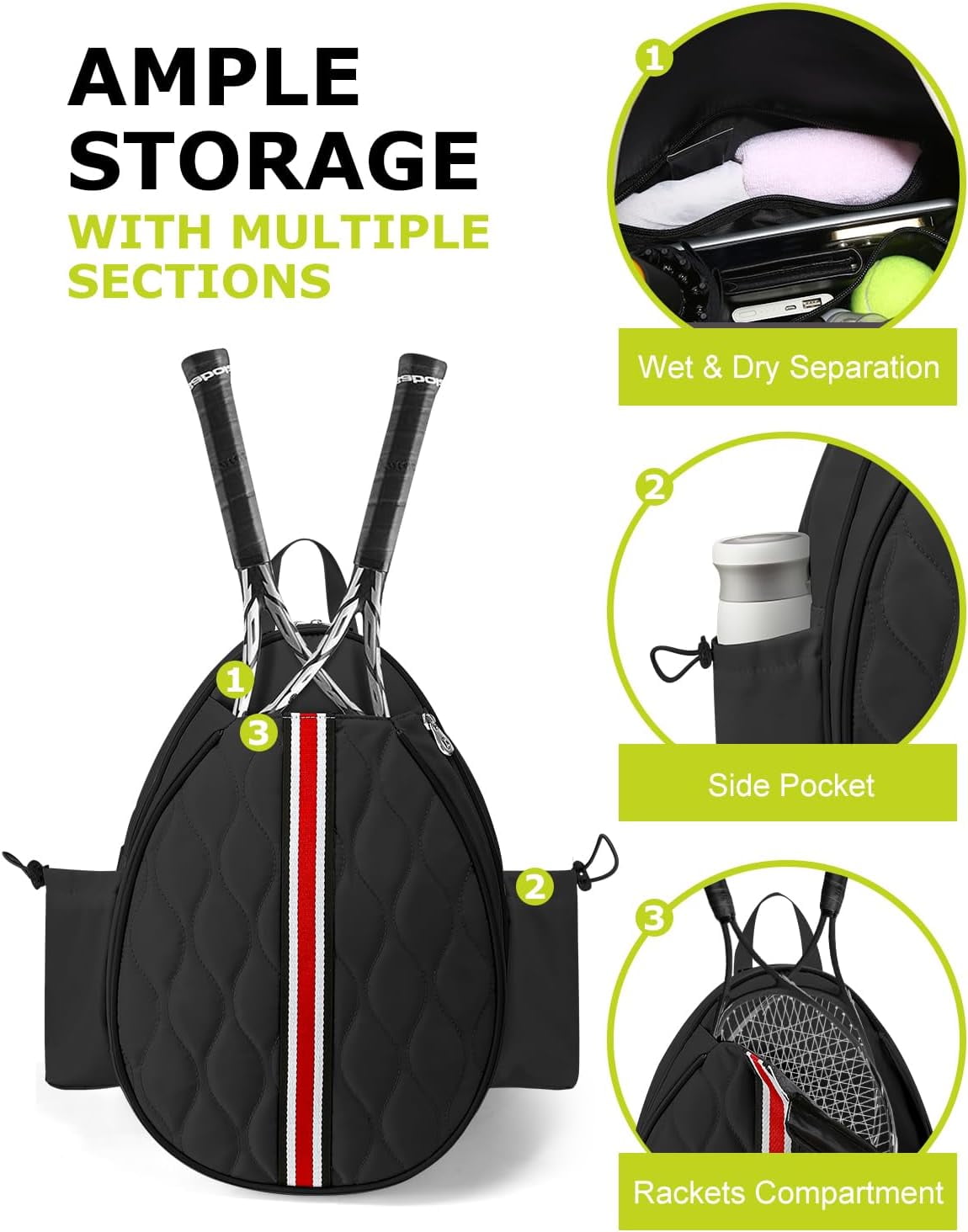 17in Tennis Backpack for 2 Rackets & Gear, Sports Bag with Wet/Dry Compartment, Unisex Backpack for Men and Women, Ideal Gift for Tennis & Pickleball