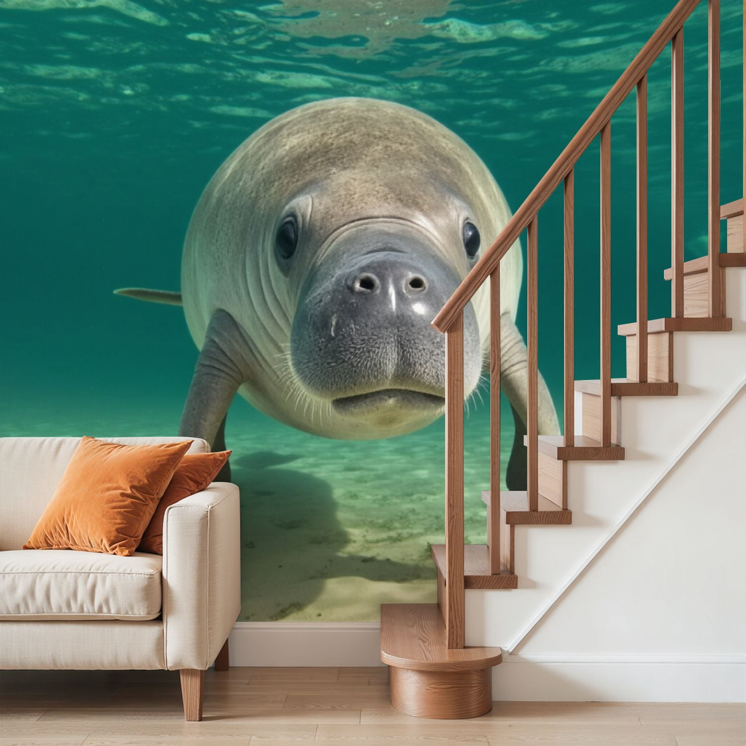 Wall Mural Peel and Stick Manatee Portrait Self-Adhesive Wallpaper Removable Wall Decal Wall Sticker Home Decor for Living Room Bedroom 100"x144"