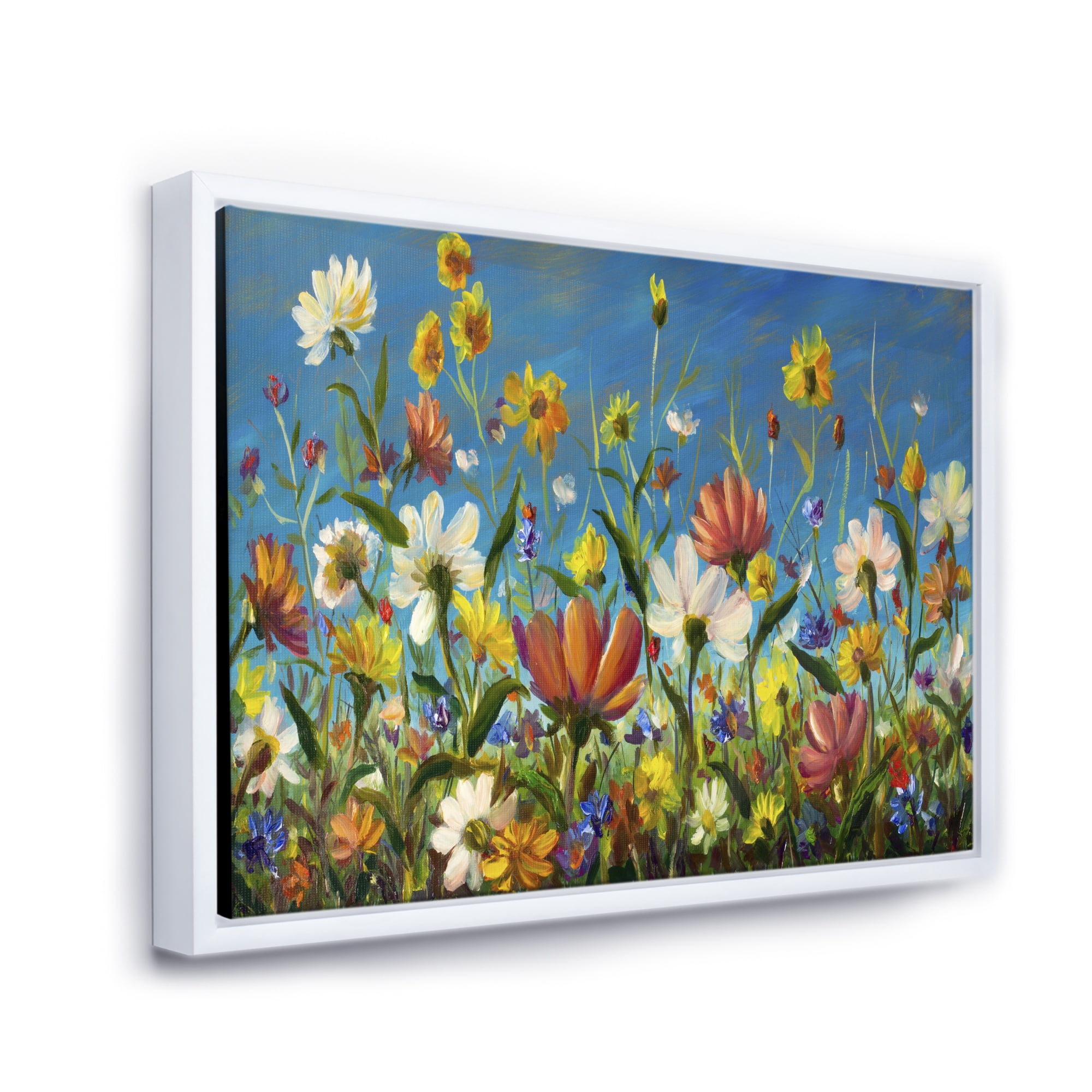 Designart 'Beautiful Field Flowers In Nature' Traditional Framed Canvas Wall Art Print