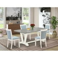 thumbnail image 2 of East West Furniture 5-Pc Dinner Dining Room Table Set Consists of a Wood Dining Table and 4 Baby Blue Linen Fabric Dining Room Chairs with Stylish Back - Wire Brushed Linen White Finish, 2 of 2