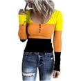 thumbnail image 1 of Yuyuzo Hauts en Tricot Côtelé pour Femmes Col Rond Manches Longues Hauts de Sortie Color Block Chemises Serrées, 1 of 6