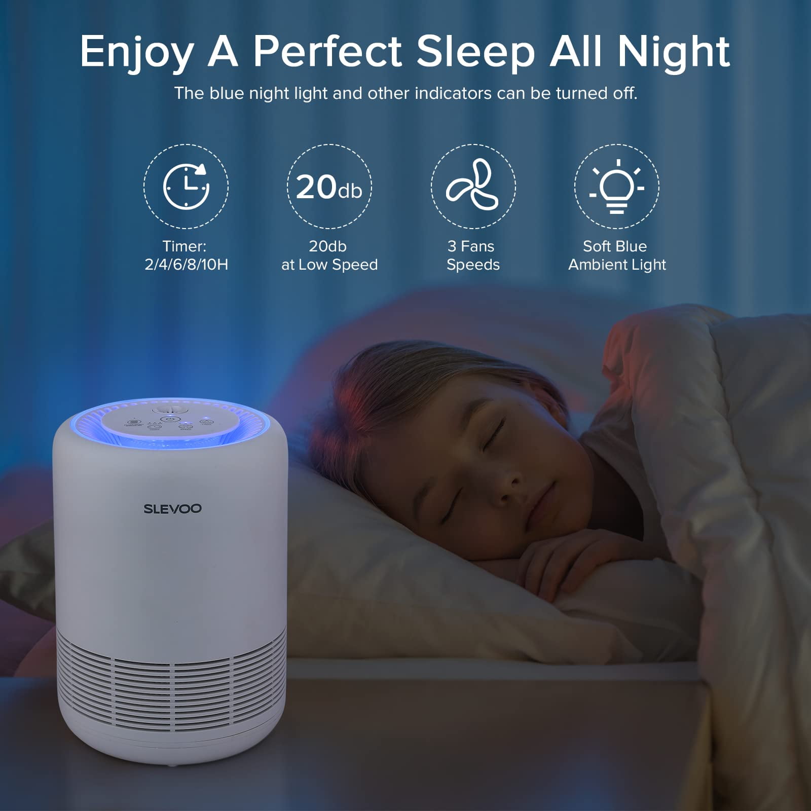 Slevoo Air Purifier BS 01, 450 ft² H13 True HEPA Air Purifier, White