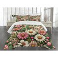 thumbnail image 3 of Ambesonne Floral Quilted Bedspread Set 3 Pcs, 70s Groovy Nature Flowers, King Size, Reseda Green and Pink, 3 of 4