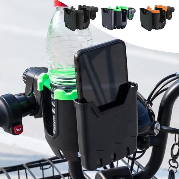 Portavasos Universal para Cochecitos y Bicicletas | Soporte 2 En 1 para Botella y Celular | Compatible con Sillas de Ruedas, Andadores y Scooters | Abrazadera Ajustable de 1,4 a 4,3 Cm | Plástico Abs