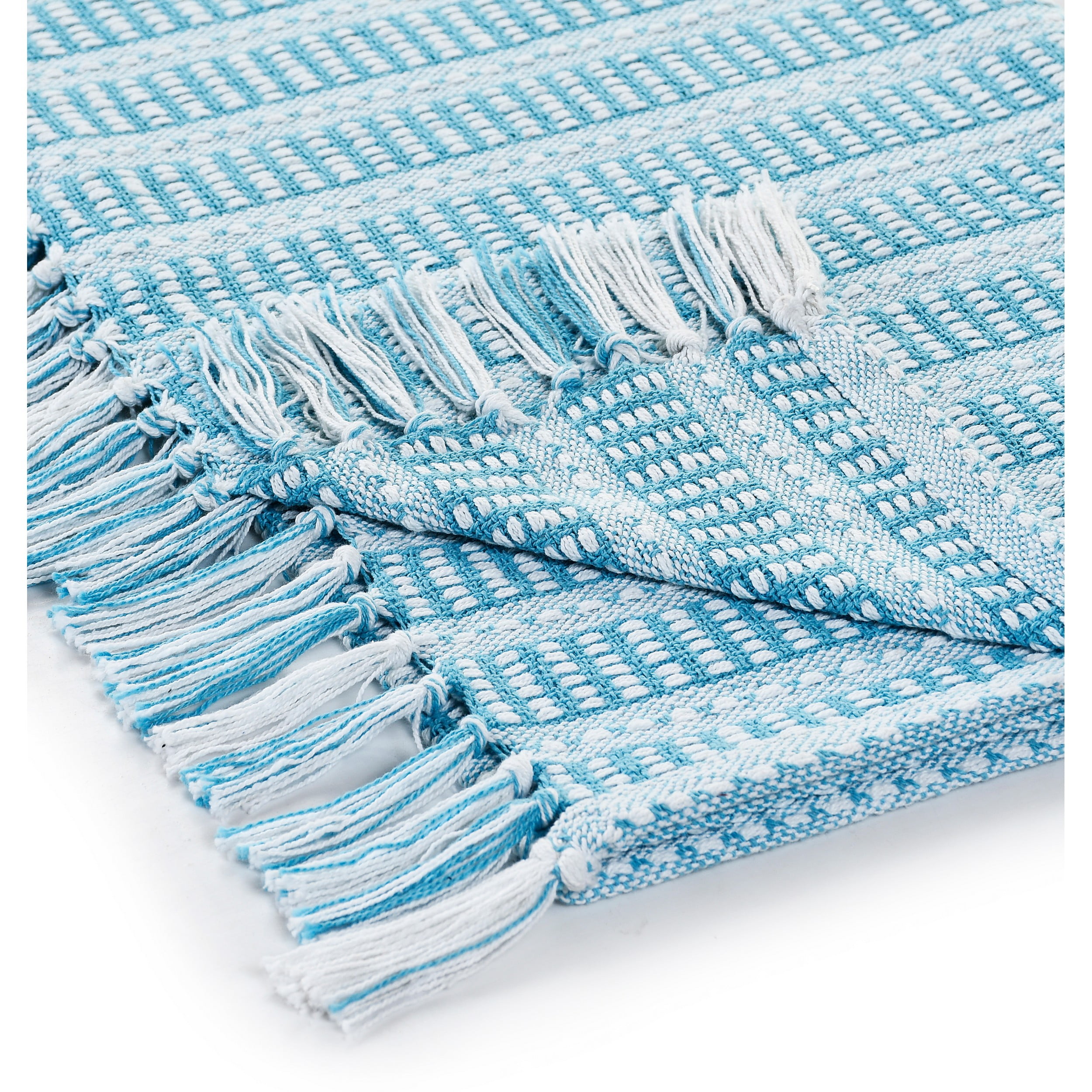 Ox Bay And Evette Rios Maui Blue Geometric Striped Adult Cotton Throw Blanket, 50" x 60"