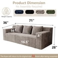 thumbnail image 3 of 71" Small Couches for Small Spaces, Memory Foam Cloud loveseat Corduroy Couch in a Box, Compressed Boneless Sofa for Living Room Bedroom, Apartment Furniture, No Assembly Required, Camel, 3 of 8