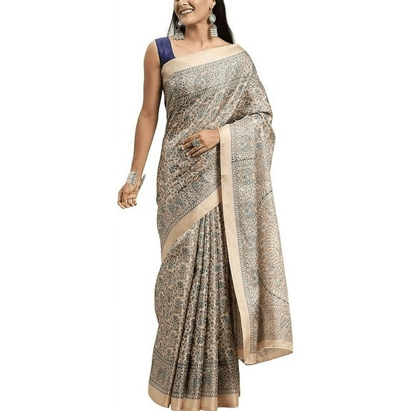 Accessorize Kingdom Printed Madhubani Khadi Saree With Unstitched Blouse Piece(FF0MDB840_Parent)