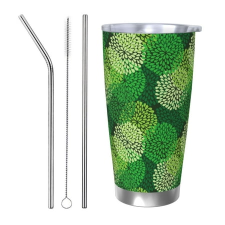 

Fuzoiu Green Flower Print 20oz Tumbler Stainless Steel Vacuum Insulated Car Cup Insulated Coffee Mug Travel Mug with Lid Thermal Cup for Outdoor-Straw Three-piece Set