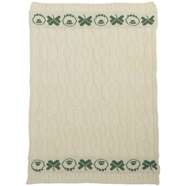Irish Baby Blanket 100 Merino Wool Aran Knit Throw with Shamrocks Made