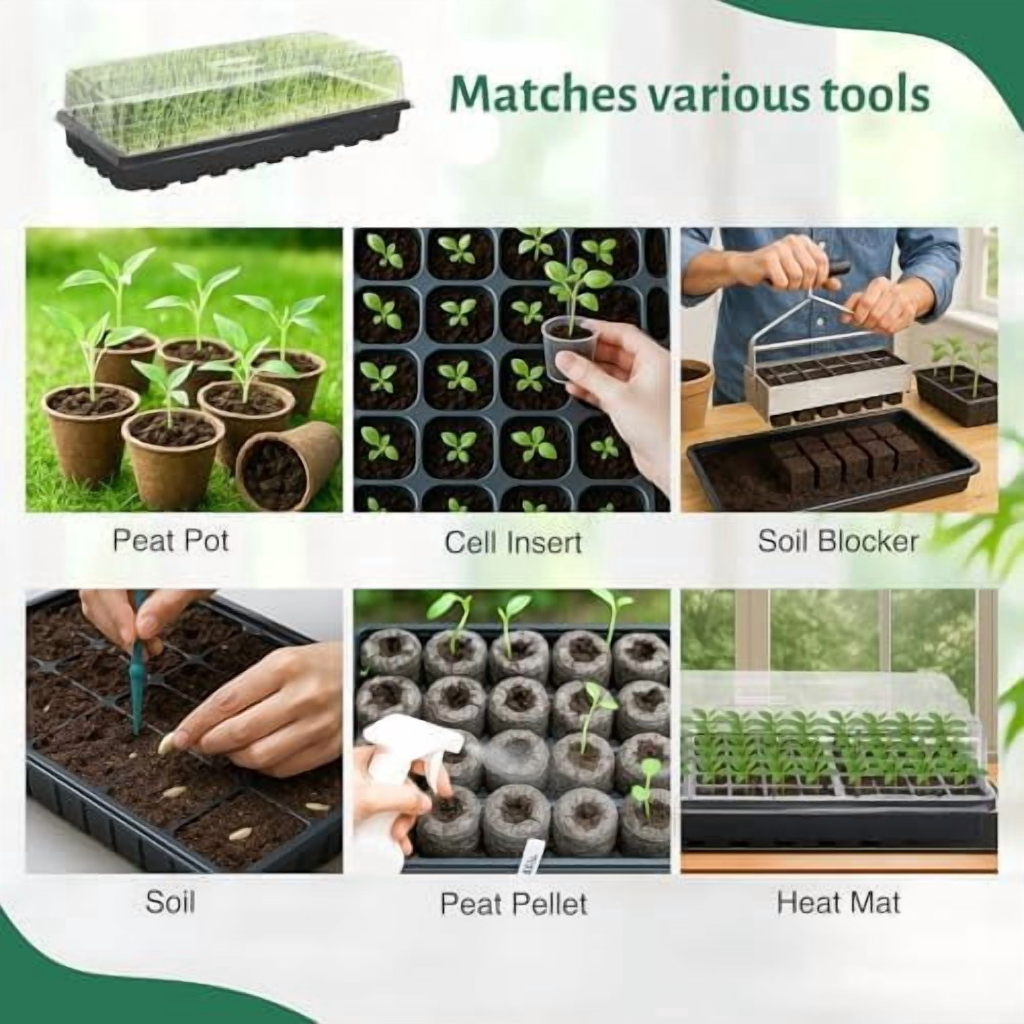5 Pack 1020 Seed Starter Trays with 3.6" Humidity Dome Plant Growing Tray Germination Seed Starting kit, Mini Greenhouse with Handle for Cloning Plant