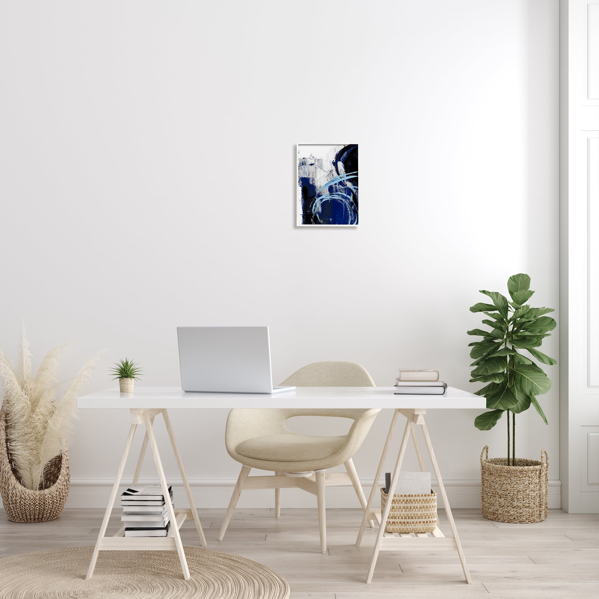 Stupell Industries Lively Indigo Blue Abstraction Chaotic Line Collage Abstract Painting White Framed Art Print Wall Art, 11 x 14