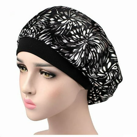 SHOPFIVE Wide Satin Nightcap / Chemotherapy Cap - Night Sleep Cap Hair Bonnet Hat Head Cover Satin Turban Wrap Band