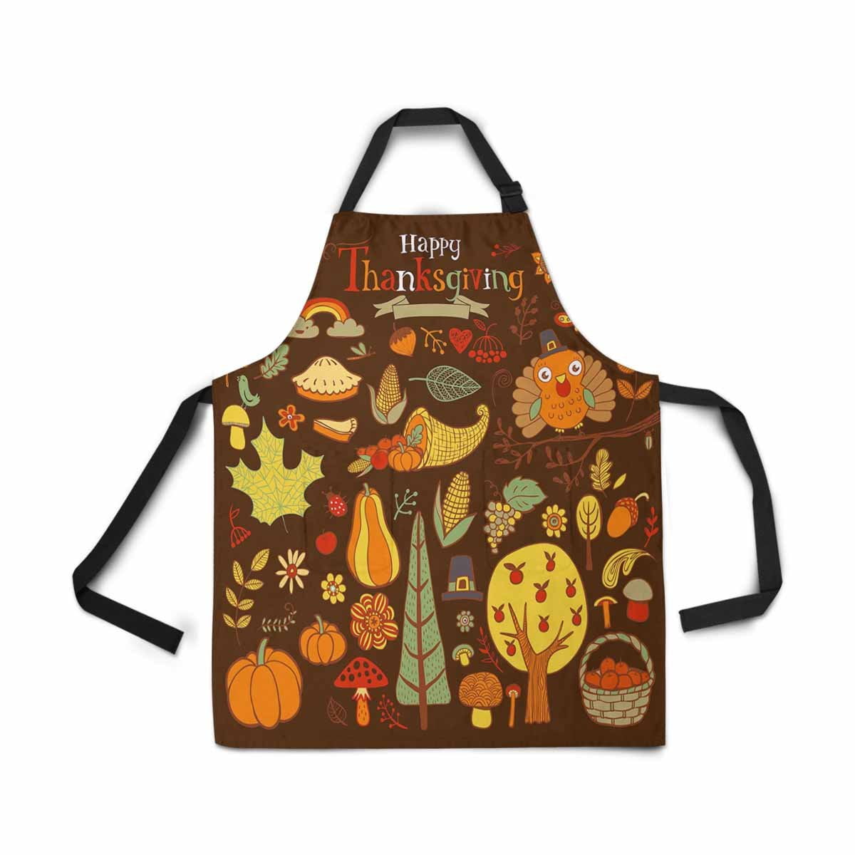 ASHLEIGH Adjustable Bib Apron for Women Men Girls Chef with Pockets Thanksgiving Holiday Fall Autumn Traditional Symbols Novelty Kitchen Apron for Cooking Baking Gardening Pet Grooming Cleaning