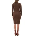 thumbnail image 3 of Vestido midi casual de manga larga con cuello en V y lazo en la cintura para mujer Inspire Chic, color marrón, 3 of 5