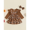 thumbnail image 2 of Baby Girl Halloween Outfit Long Sleeve Ruffle Romper Pumpkin Layered Suspender Skirt Set Fall Clothes + Headband 0-18M, 2 of 8