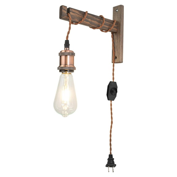 Kiven Wall Mounted Reading Light, Dimmable Bedside Headboard Lights with Adjustable Swing Arm, Farmhouse Plug in Wall Lamp for Bedroom Reading Home Decor Plant,Brown