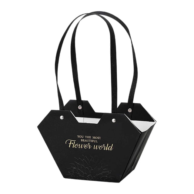 Bolsa de regalo de flores para festividades, de papel, con asas, decorativa, reutilizable Negro