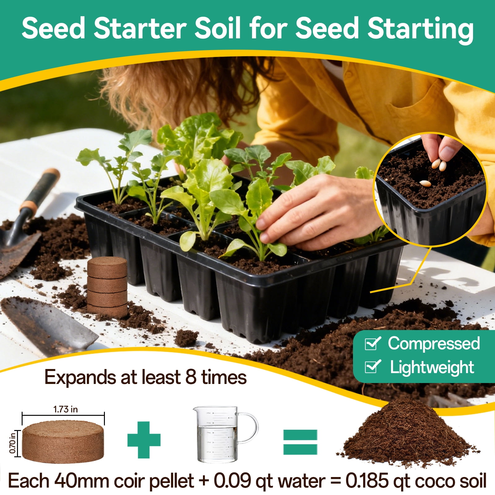 ZeeDix 200 Pcs 40mm Compressed Coco Coir Fiber Potting Soil- Organic Coco Coir Pellet Fiber Soil for Planting Bonsai, Herbs, Plants, Flowers and Vegetables