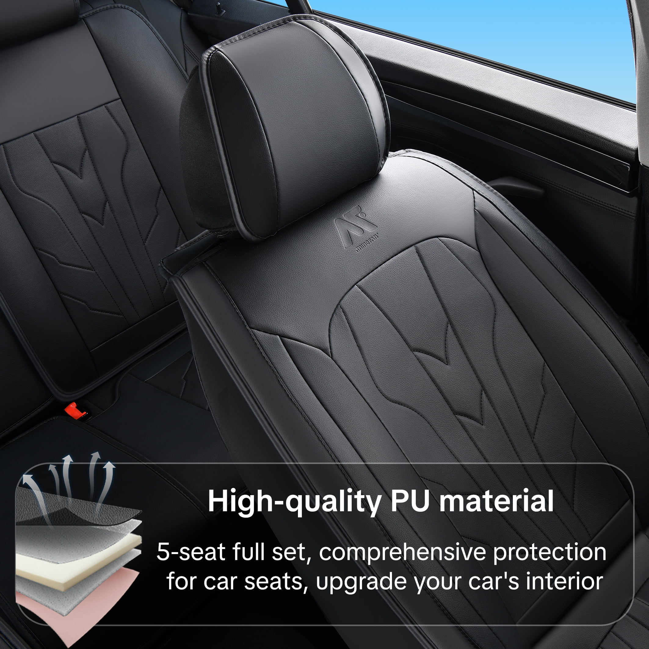Car Seat Cover for Mazda Tribute 2004, Black Car Seat Covers, Waterproof PU Leather, 5 Seats Full Set, Wear Resistance, Non-slip, Beautify Interior, Beautify the Interior of Old Cars