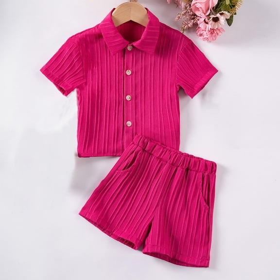 2 Piece Sets for Boys & Girls with Pockets 0-6Y Casual Outfits Toddlers Kids Solid Short Sleeve Shirts and Shorts Going-Out Loungewear Set